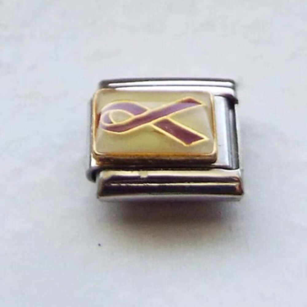 Enamel pancreatic cancer ribbon 9mm stainless steel italian charm link new